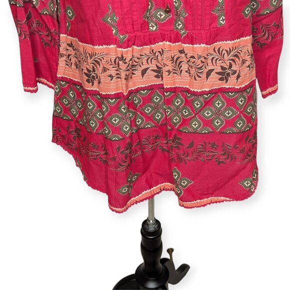 Bob Timberlake Bohemian Red & Peach Patterned Tunic Blouse Size Large - Picture 4 of 15
